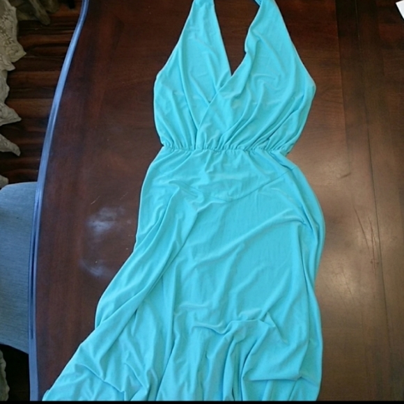 Turquoise halter dress - Picture 3 of 5